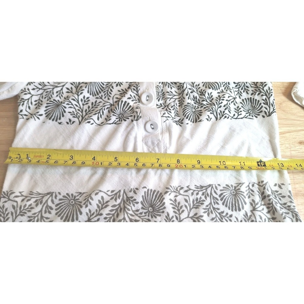 Vtg Language Los Angles Y2K Long Sleeve Top Ivory Floral Henley Hoodie M Boho - Picture 7 of 9